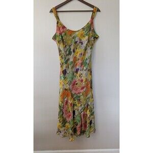 Vintage Y2K Midi Dress Forest Fairy Chiffon Flowy Colorful Vibrant Party Size 12